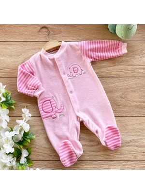 Renkli Puset Kadife Bebek Tulum Fil Ekru Pembe Mavi