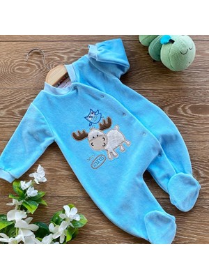 Renkli Puset Kadife Bebek Tulum Ekru Geyik Ekru Pembe Mavi