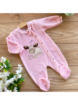 Renkli Puset Kadife Bebek Tulum Ekru Geyik Ekru Pembe Mavi