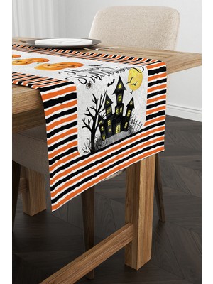 Turuncu Halloween Balkabağı Desenli Dijital Baskılı Runner CGH772-RN