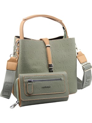 Just Polo Kilit Detaylı Kadın Kartlık ve Omuz Çanta Kombini PBU4002-1006