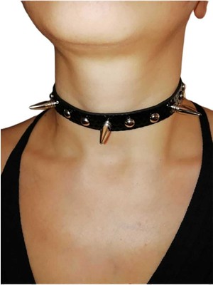 Metal Giyim Spayk Zımba Detaylı Chocker