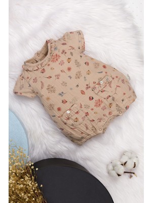 Babydola %100 Pamuk Çiçek Baskılı Kız Bebek Kısa Müslin Tulum