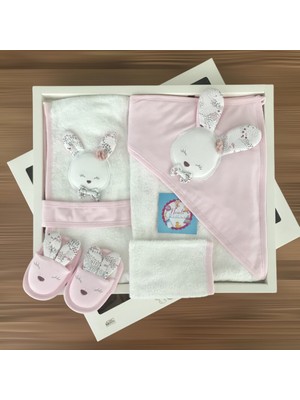 Neşeli Bebek Gaye Bornoz Seti Tavşanlı Pembe