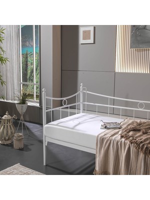 Bedliga Daily Daybed Tek Kişilik Sedir Divan Metal Karyola Beyaz