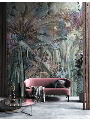 Duvar Kağıdı Marketi Muz Yapraklı Tropikal Desenli 3D Duvar Kağıdı