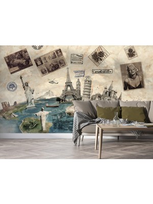 Duvar Kağıdı Marketi Dünya Şehirleri ve Haber Desenli 3D Duvar Kağıdı