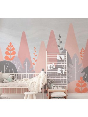 Duvar Kağıdı Marketi Pembe Dağ Desenli Çocuk Odası 3D Duvar Kağıdı