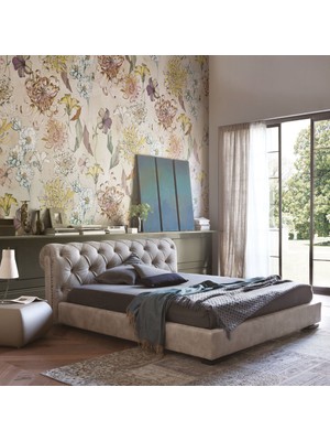 Duvar Kağıdı Marketi Sarı Renkli Country Çiçek Tarzında 3D Duvar Kağıdı