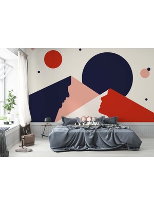 Duvar Kağıdı Marketi 3D Dağ Figürlü Mavi Renkli Duvar Kağıdı