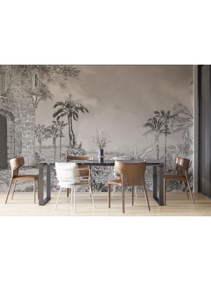 Duvar Kağıdı Marketi Siyah Beyaz Karekalemli Tropikal Desenli 3D Duvar Kağıdı