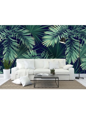 Duvar Kağıdı Marketi Yeşil Yapraklı Çok Çeşit Bitki Desenli 3D Duvar Kağıdı