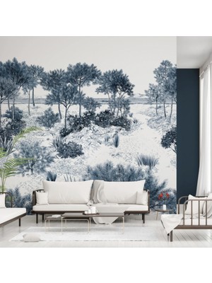 Duvar Kağıdı Marketi Mavi Ağaçlı Doğal Görünümlü 3D Duvar Kağıdı