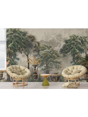 Duvar Kağıdı Marketi 3D Ağaç ve Saksı Desenli Tropikal Duvar Kağıdı