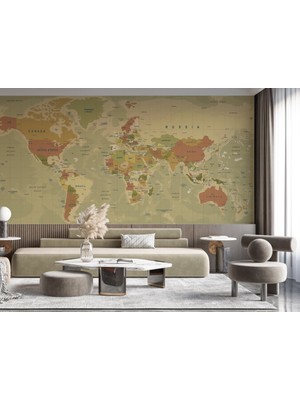 Duvar Kağıdı Marketi Çok Renkli Dünya Haritası Desenli 3D Duvar Kağıdı