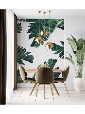 Duvar Kağıdı Marketi Geniş Yapraklı Bitki Desenli 3D Duvar Kağıdı