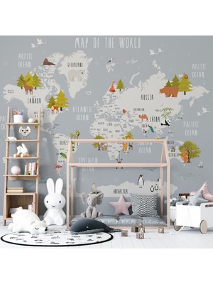 Duvar Kağıdı Marketi Farklı Ağaçlı Çocuk Haritası 3D Duvar Kağıdı