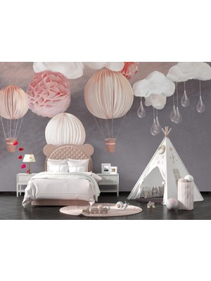 Duvar Kağıdı Marketi Balon ve Bulut Desenli 3D Duvar Kağıdı