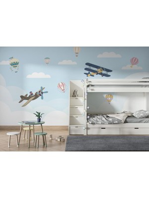 Duvar Kağıdı Marketi Havada Süzülen Uçak Desenli 3D Duvar Kağıdı