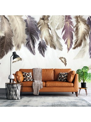 Duvar Kağıdı Marketi Farklı Renkteki Kuş Tüyü Desenli 3D Duvar Kağıdı
