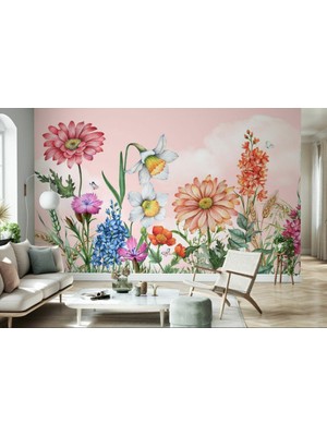 Duvar Kağıdı Marketi 3D Renkli Papatyalı Desenli Duvar Kağıdı