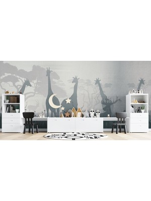 Duvar Kağıdı Marketi Zürafa ve Geyik Gölge Desenli 3D Duvar Kağıdı
