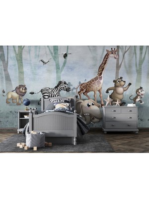 Duvar Kağıdı Marketi Ormanda Yaşayan Hayvan Desenli 3D Duvar Kağıdı