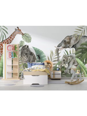 Duvar Kağıdı Marketi Otların Arasında Yürüyen Hayvanlar Sembollü 3D Duvar Kağıdı