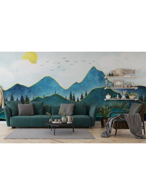 Duvar Kağıdı Marketi Sıralı Dağ Manzaralı 3D Duvar Kağıdı