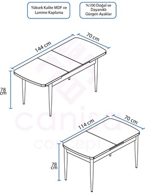 Canisa Concept Canisa  Eva Serisi 1.sınıf Mdf Açılabilir Mutfak Masası, Yemek Masası