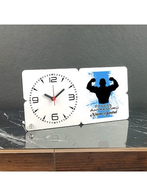 Hediyelen Fitness Antrenörü Ahşap Masa Saati 002