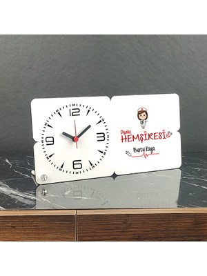 Hediyelen Diyaliz Hemşiresi Ahşap Masa Saati 001