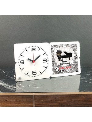 Hediyelen Müzik Öğretmeni Ahşap Masa Saati 02