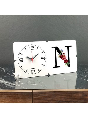 Hediyelen N Harfi Ahşap Masa Saati