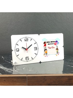 Hediyelen Ana Okulu Öğretmeni Ahşap Masa Saati 002