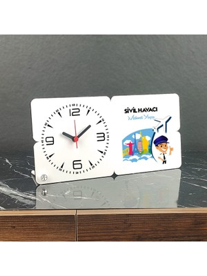 Hediyelen Sivil Havacı Ahşap Masa Saati