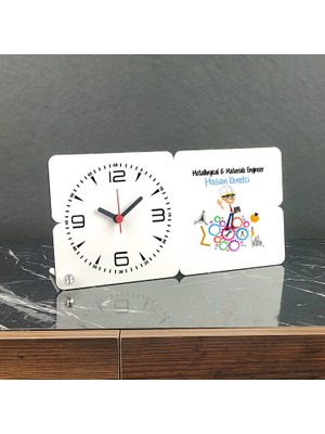 Hediyelen Metalurji ve Malzeme Mühendisi Ahşap Masa Saati 001