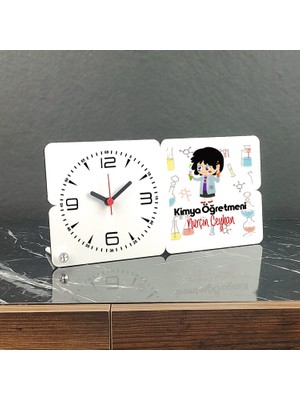 Hediyelen Kimya Öğretmeni Ahşap Masa Saati