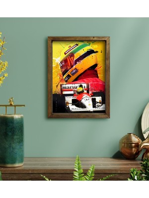 Bk Gift F1 Ayrton Senna Tasarımlı Doğal Masif Ahşap Çerçeveli Tablo 30X40CM-2
