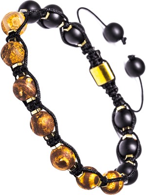 Tesbih Atölyesi Makrome Hematit Geçişli Oniks Taşı ve Tibet Akik Bileklik