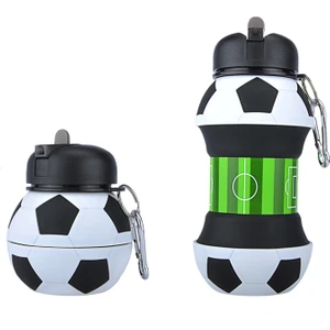 Çocuk Su Bardağı Taşınabilir Damla Geçirmez ve Sızdırmaz Silikon Katlanır Su Şişesi Futbol 550  ml (Yurt Dışından)