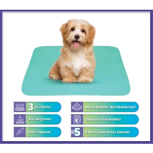 Ata Exclusive Fabrics Üçlü (3 Adet) 5 Katlı Yıkanabilir, Emici ve Sıvı Geçirmez Köpek Çiş Pedi (85X90 Cm)   Polyester