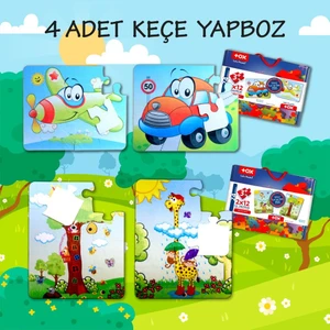 4 Set - 48 Parça  Uçak Araba ve Zürafa 3+ Keçe Yapboz