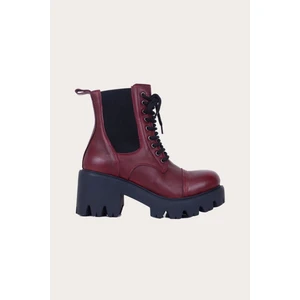 Bueno Shoes Bordo Deri Kadın Topuklu Bot