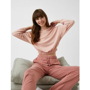 Uzun Kollu Beli Lastikli Kapüşonlu Sweatshirt