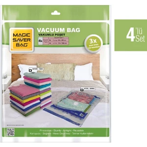 Magic Saver Bag Vakumlu Poşet Seti – Çift Kat Kalın Malzeme, Çift Kilitli Zip, 2 Adet 55x90 cm XLarge + 2 Adet 73x130 cm Jumbo, Şeffaf, Ev ve Seyahat İçin