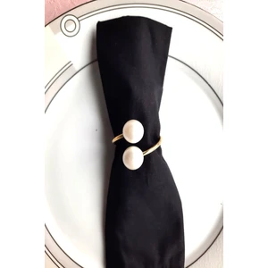 Emtory Home  12 Adet Gold Metal Halkalı Krem Incili Peçete Yüzüğü