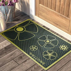 My Floor Welcome Yazılı Çiçek Desenli Kauçuk Kapı Önü Paspası