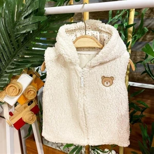 Renkli Puset Peluş Polar Bebek Kapşonlu Hırka Wellsoft Ayı