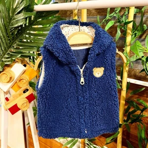 Renkli Puset Peluş Polar Bebek Kapşonlu Hırka Wellsoft Ayı